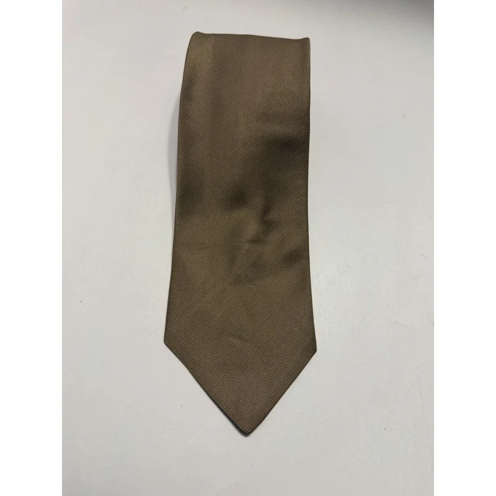 Hickok Vintage Mens Tie Made in USA Olive Tan Taupe Twill Textured Necktie